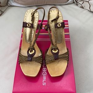 BCBG gold heels